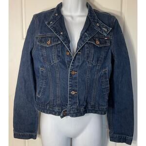 Tommy Hilfiger Blue Jean Collarless 4 Pockets Jacket L